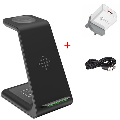 Hangzhou Jingqian 3 in 1 wireless charging station with fast charger and USB cable in black