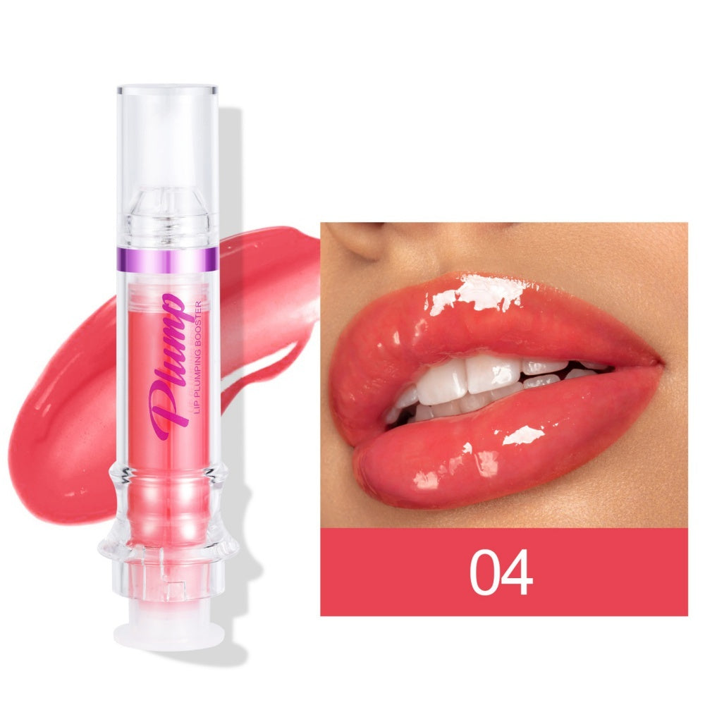 Hangzhou Jingqian spicy lip plumper tube and glossy pink lip color on lips shade 04
