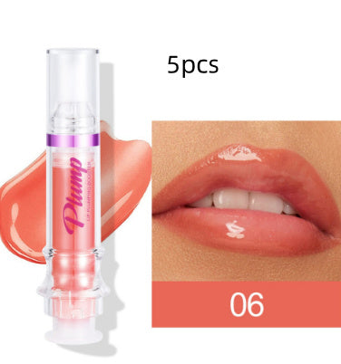 Hangzhou Jingqian spicy lip plumper tube lip color with glossy peach shade on lips