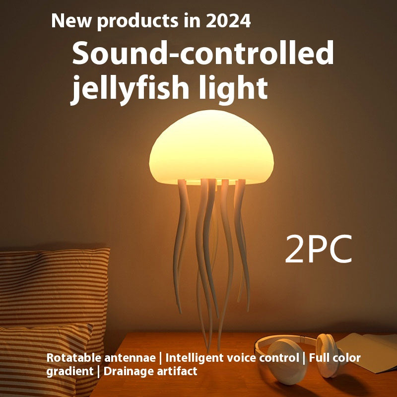 Sound-controlled jellyfish lamp for desk with rotatable antennae and full color gradient for ambiance