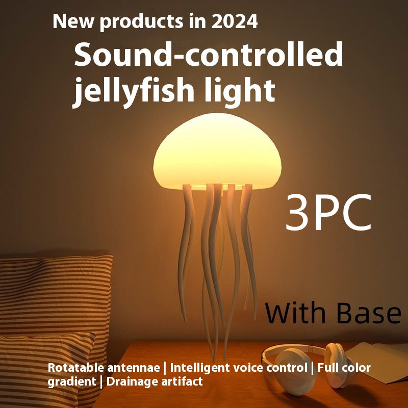 Sound-controlled jellyfish lamp for desk with full color gradient and rotatable antennae for unique decor
