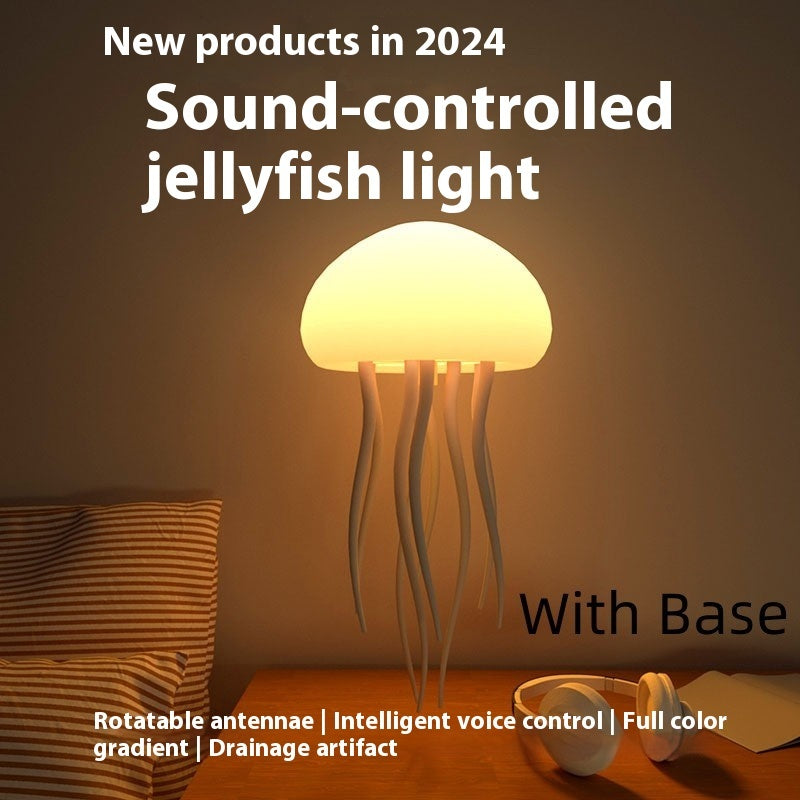 Sound-controlled jellyfish lamp for desk with a rotatable design and full color gradient