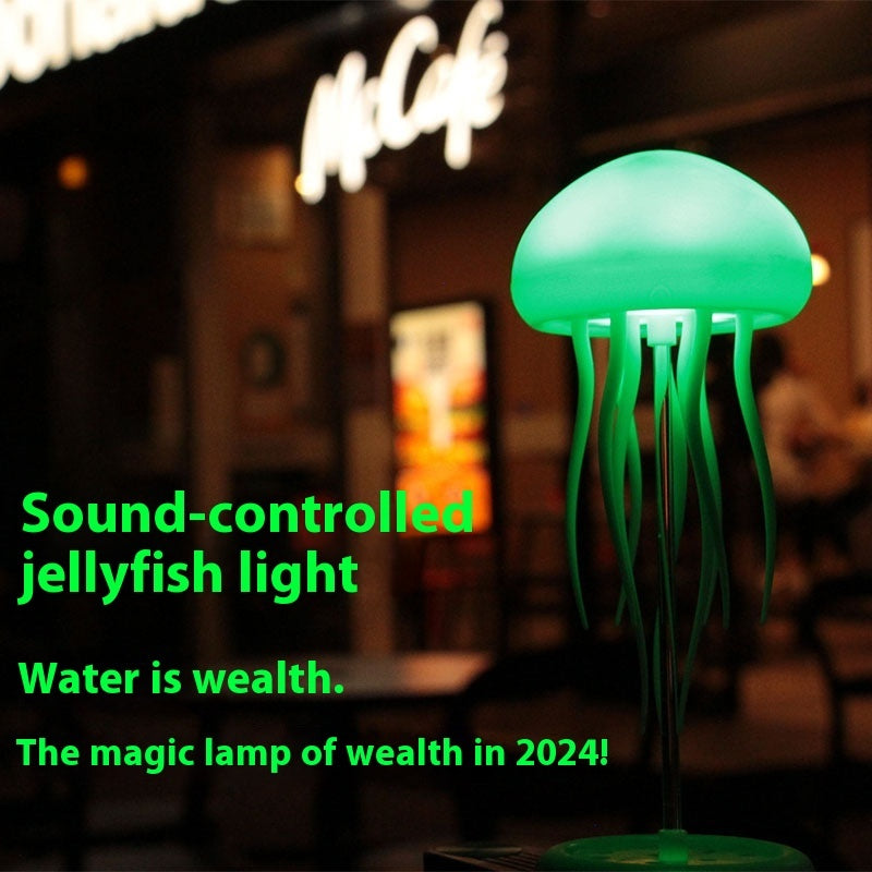 Sound-controlled jellyfish lamp for desk with glowing green light for unique home decor
