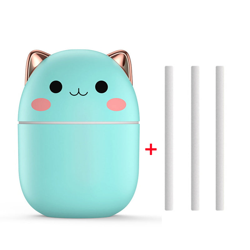 Mint blue cute cat air humidifier with gold ears and three replacement wicks by Hangzhou Jingqian