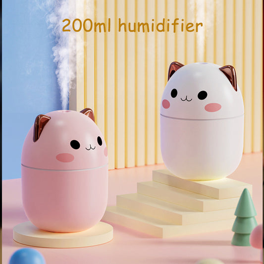 Hangzhou Jingqian cute cat air humidifier duo pink and white 200ml emitting mist with LED base