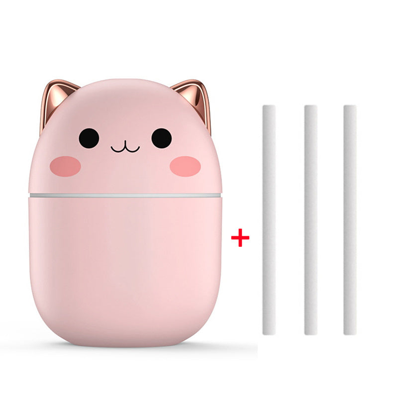 Hangzhou Jingqian pink cute cat air humidifier with rose gold ears and three replacement wicks