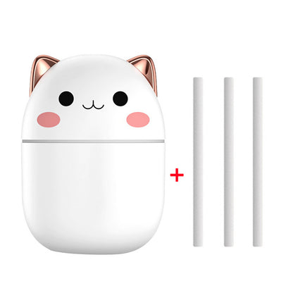 Hangzhou Jingqian cute cat air humidifier white with rose gold ears smiling face and three wicks