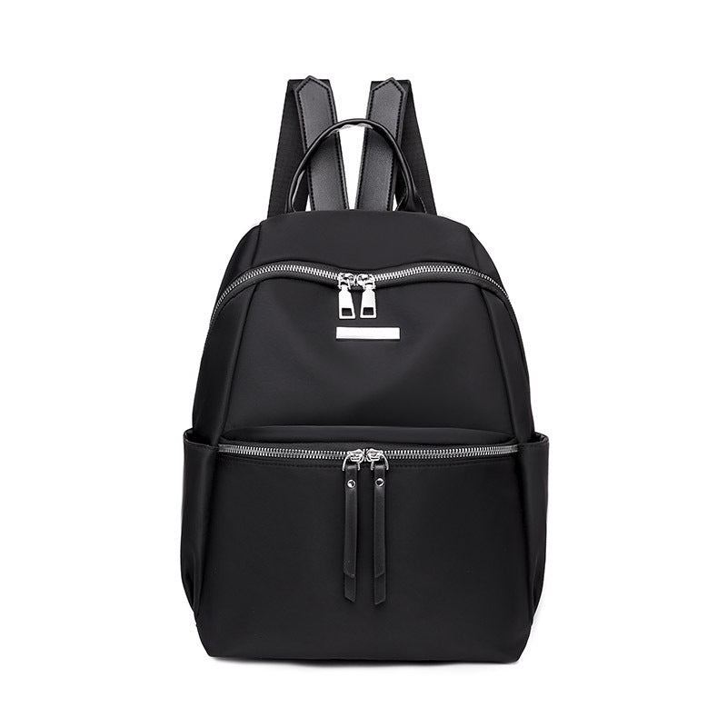 Sleek black Korean style oxford backpack for women with multiple zippered compartments