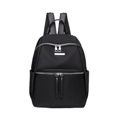 Sleek black Korean style oxford backpack for women with multiple zippered compartments