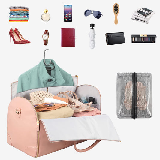 Hangzhou Jingqian large capacity travel bag for women in pink packed with clothing shoes and accessories