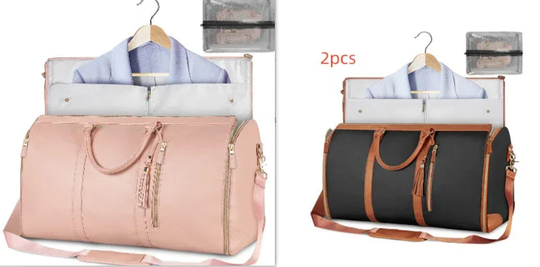 Large capacity travel bag for women in pink and black by Hangzhou Jingqian with multiple compartments