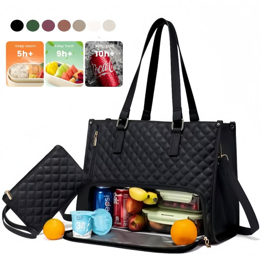 Hangzhou Jingqian women's large purse lunch box with insulated compartments and leak-proof laptop tote bag design in black