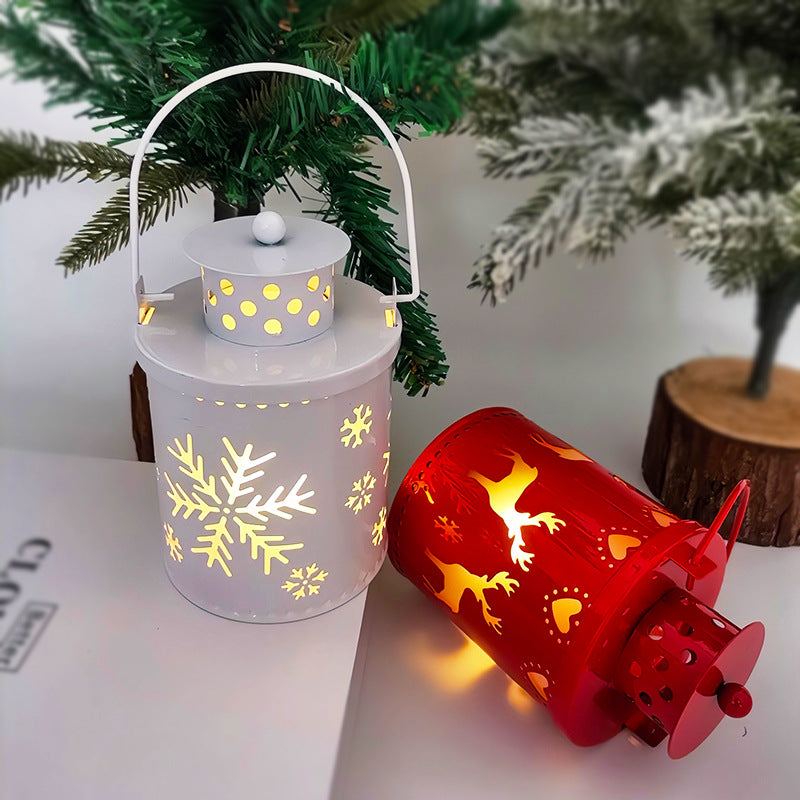 Elegant LED Christmas candle lanterns with festive snowflake and reindeer designs, perfect for holiday decor