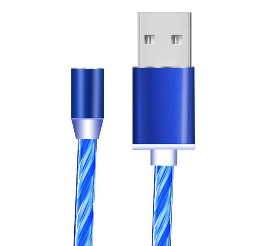 Blue magnetic streamer charging cable USB data line for iPhone Android Type-C by Hangzhou Jingqian
