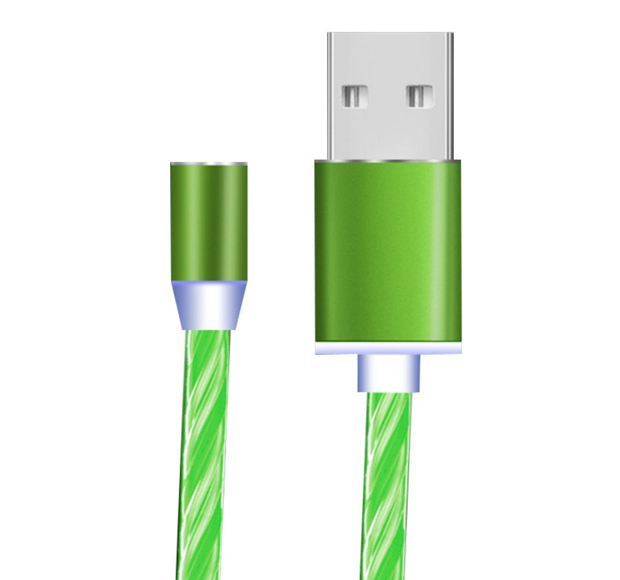 Green magnetic streamer charging cable with USB connector and braided design for iPhone Android Type-C