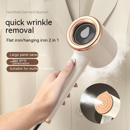 Mini handheld garment steamer from Hangzhou Jingqian in use with steam releasing for quick wrinkle removal