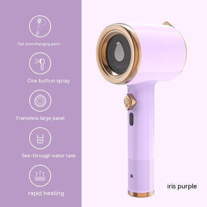 Iris purple mini handheld garment steamer with one button spray and see-through water tank