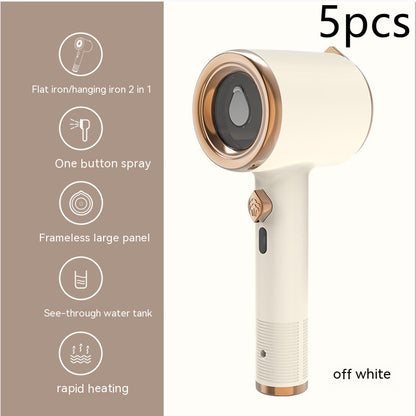 Off white mini handheld garment steamer with frameless panel and see-through water tank