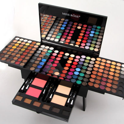 Miss Rose 180 color eyeshadow palette with multiple shades and blushes in a piano-style case