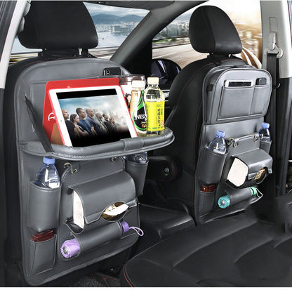 Multifunction car seat tray organizer hanging bag waterproof with tablet holder and multiple storage pockets