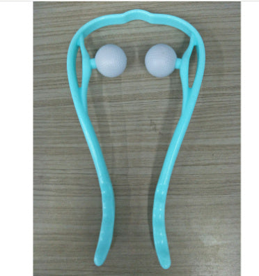 Multifunctional neck massage roller tool with six wheels and ergonomic handles in light blue