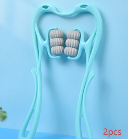 Hangzhou Jingqian multifunctional neck massage roller tool with six white massage wheels in blue frame