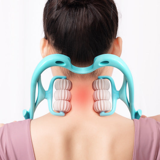 Multifunctional neck massage roller tool with six wheels used on back neck for muscle relief