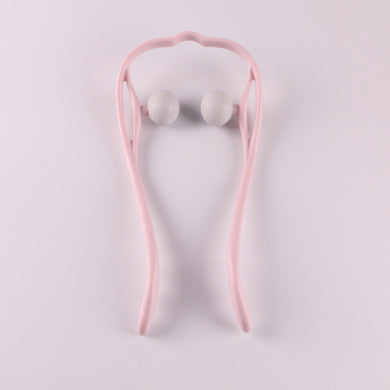 Pink multifunctional neck massage roller tool with six white massage wheels for manual use