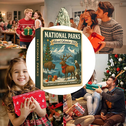 National Parks Advent Calendar 2023 featuring festive family celebrations and holiday joy