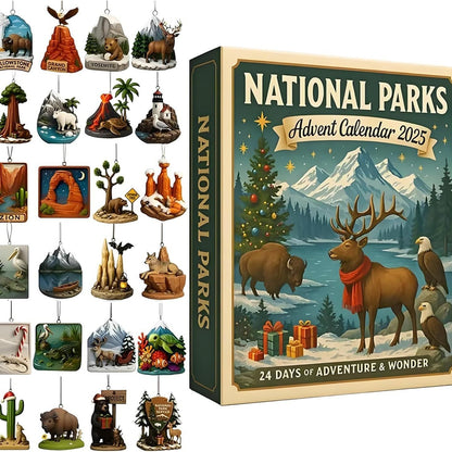 National Parks Advent Calendar with 24 unique ornaments celebrating famous U.S. national parks