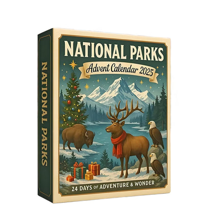 National Parks Advent Calendar 2025 featuring winter scenery, wildlife, and festive elements for 24 days of adventure