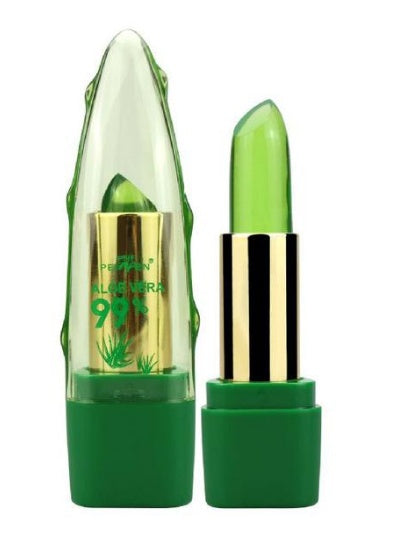 Yiwu Renfan aloe vera color changing lipstick in green gel with clear aloe-shaped cap