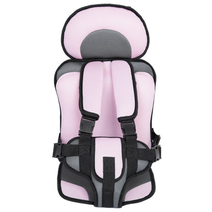 Box of Pandora portable baby car seat in pink and gray with safety harness and padded support