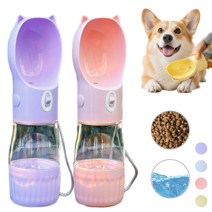 Portable dog water bottle for small and big dogs in purple and pink with built-in bowl by Hangzhou Jingqian
