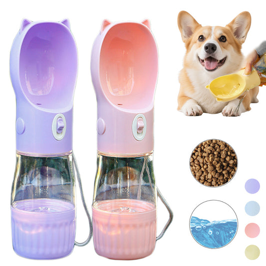 Portable dog water bottle for small and big dogs in purple and pink with built-in bowl by Hangzhou Jingqian
