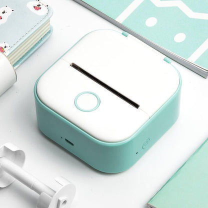 Hangzhou Jingqian portable mini label printer in white and teal for compact thermal label printing
