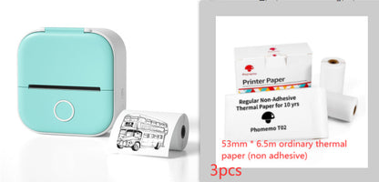 Hangzhou Jingqian portable mini label printer in mint green with thermal paper rolls for printing labels