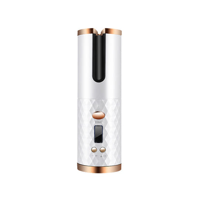 Yiwu Renfan women portable rechargeable automatic hair curler with LCD display in white and rose gold