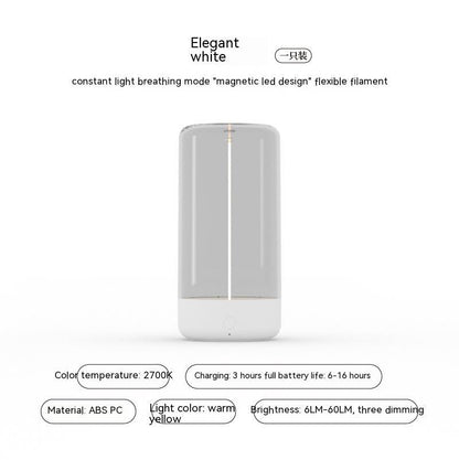 Elegant white portable night light rechargeable night lamp with Type-C fast charging and warm yellow light