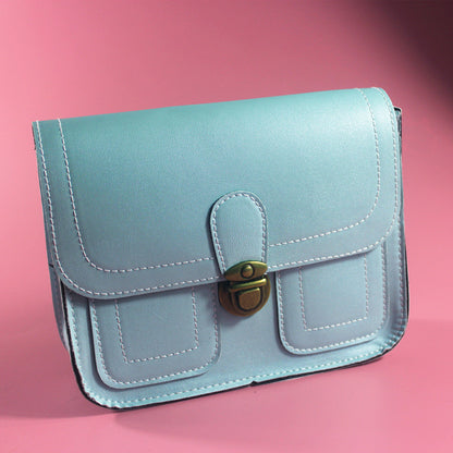 Light blue retro buckle shoulder bag with a classic design and secure clasp for stylish outings
