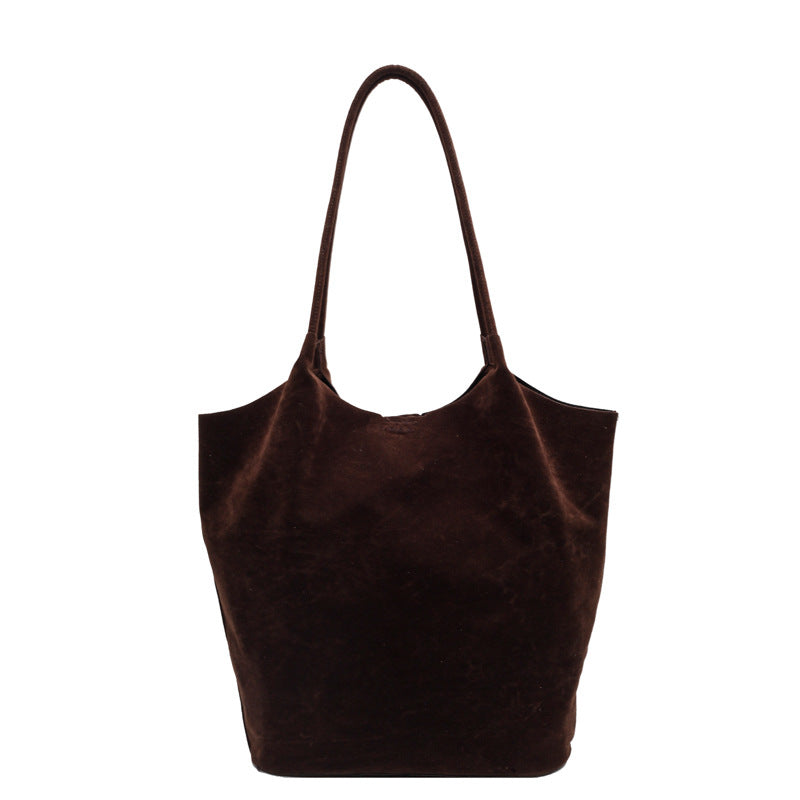 Brown velvet retro women's shoulder bag with spacious design and durable straps