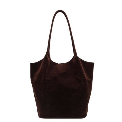 Brown velvet retro women's shoulder bag with spacious design and durable straps