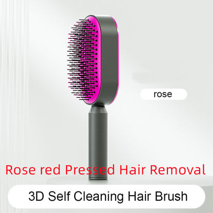 Yiwu Renfan rose red self cleaning hair brush with airbag massage for hair loss