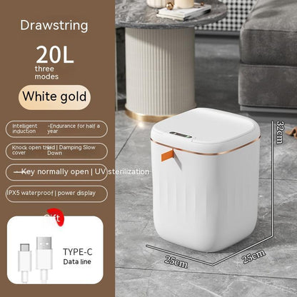 Yiwu Renfan smart trash bin for bathroom in white gold with 20L capacity and intelligent induction