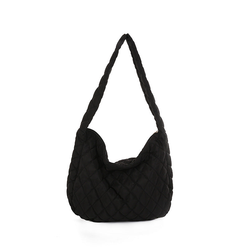 Black Quilted Soft Warm Shoulder Bag for Women with Comfortable Fabric and Stylish Design