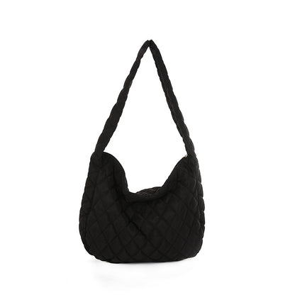 Black Quilted Soft Warm Shoulder Bag for Women with Comfortable Fabric and Stylish Design