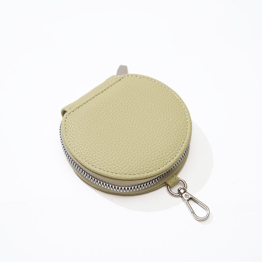 Hangzhou Jingqian round beige leather stylish phone bag for women with zipper and metal clasp
