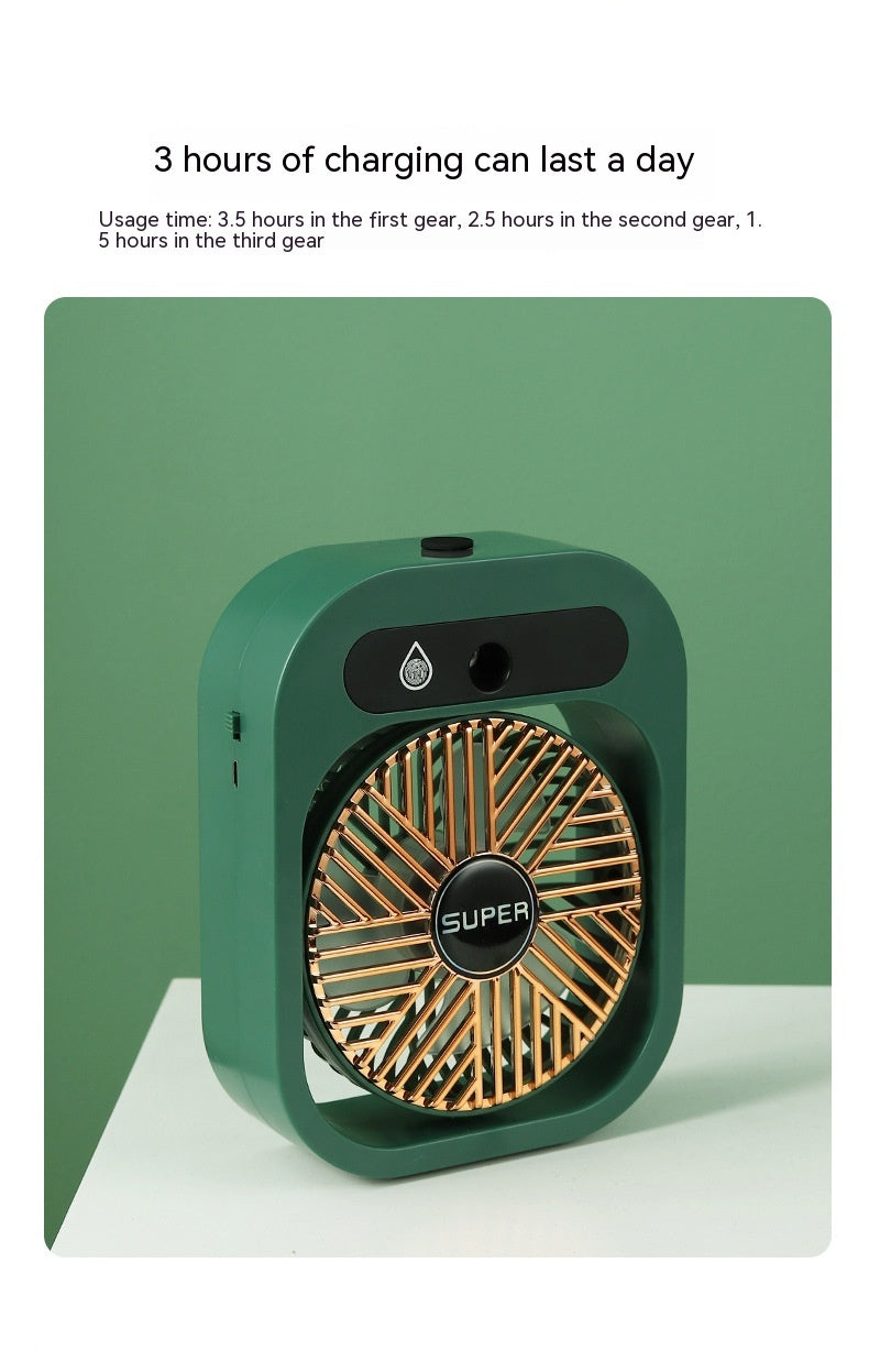 USB rechargeable desk fan green portable misting air conditioning desk fan with gold grille by Hangzhou Jingqian