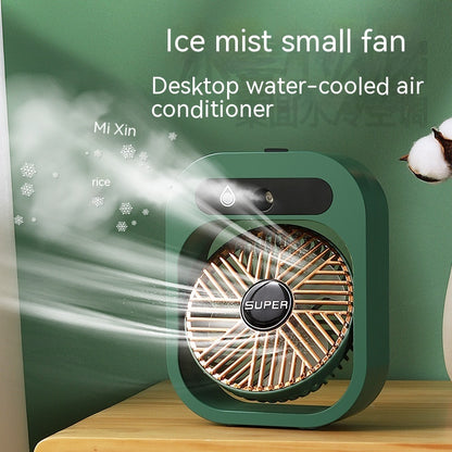 Hangzhou Jingqian green ice mist small fan on desk portable USB rechargeable desk fan with water cooling