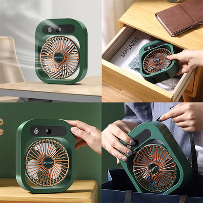 Hangzhou Jingqian green portable misting desk fan with carry handle and touch controls USB rechargeable desk fan